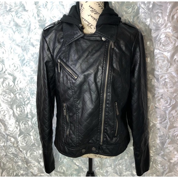 Jou Jou Jackets & Blazers - JouJou Faux Leather Black Moto Jacket Size XL